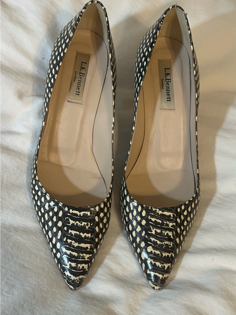 LK Bennett Black and White Pointed Toe Patterned Pumps